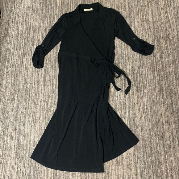 Old Navy Maternity Womens Medium Wrap Front Dress V‎ Neck Black Stretch Collar - Picture 1 of 8